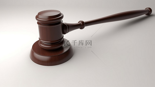 法庭法官背景图片_白色背景上 3D 渲染的最小棕色木槌图标，描绘法官审判室和仲裁的概念