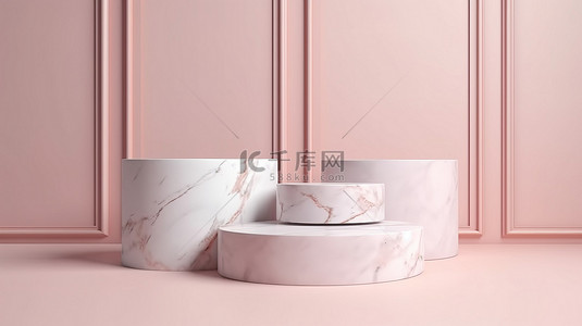 孤立的浅粉色背景与 3d 白色大理石讲台呈现