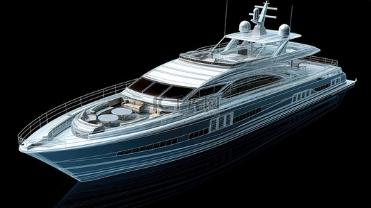 精致的机动游艇详细3D船体结构和线材模型