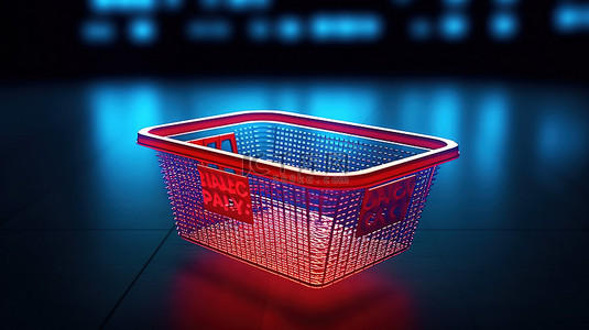 空塑料购物篮上闪购标牌的 3D 渲染