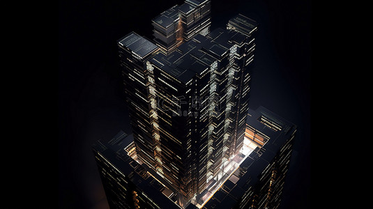 现代建筑高楼背景图片_3D 建筑奇迹的阴影网络高层未来黑色设计