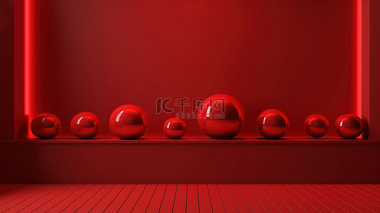 产品展示红色背景图片_产品展示红色装饰灯照亮空旷的 3d 空间