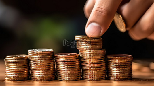 成本管理背景图片_手将硬币放在钱堆上的插图，象征着商业和金融的增长和储蓄