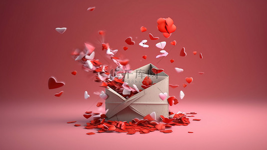 情人信纸背景图片_情人节的衷心消息概念 3D 插图