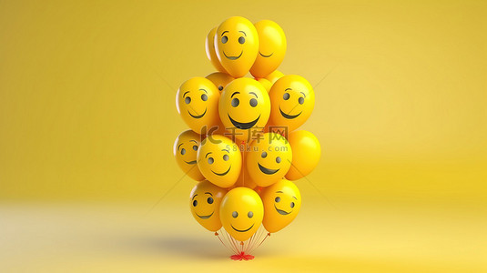 可爱贺卡背景图片_3d 渲染生日气球与表情符号面孔庆祝 19 年