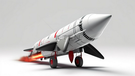 船3d模型背景图片_白色背景火箭模型在 3D 渲染中发射