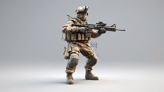 3d 渲染一个孤独的士兵在战斗中与简单的背景