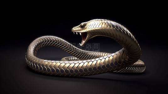 防御攻击中的光滑蛇危险和盘绕力量的 3D 插图