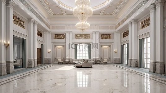 中葡风格大理石地板双空间主厅室内效果图