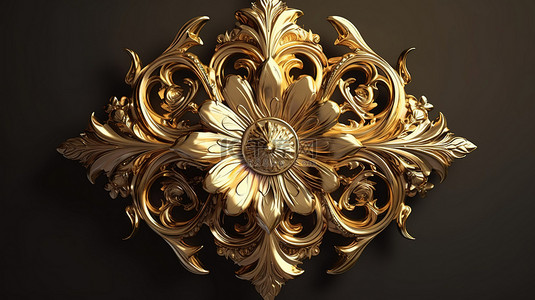金色花卉装饰精美元素的令人惊叹的 3D 再现