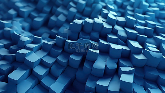 几何立方体在 3D 渲染中创建简约的波浪图案未来派蓝色背景