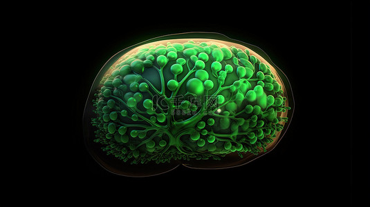 3d 中的叶绿体细胞器在黑色背景上渲染，有复制空间