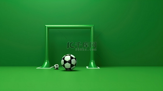 足球场的简约 3D 插图，带有绿色足球场球门柱和球