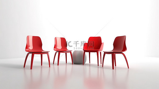 白色椅子的 3D 渲染，带有醒目的红色突出显示椅子横幅