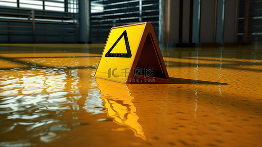 黄色警告湿地板标志危险的 3d 渲染