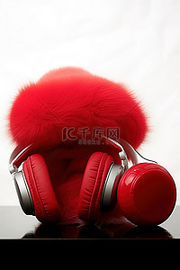 听力耳罩背景图片_一对耳罩和一顶红色帽子