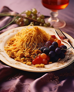 黑胡椒炒面背景图片_炒面和蔬菜放在盘子里