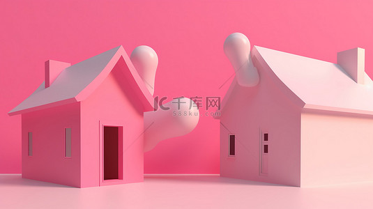 交互式 3D 家庭，在充满活力的粉红色背景 3D 渲染上进行对话