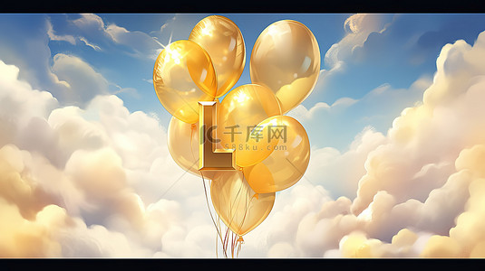 l字背景图片_高级 3d 插图逼真氦金色气球字母 l