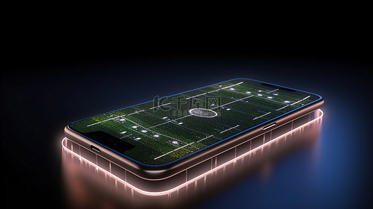 体育场比赛背景图片_体育场灯照亮智能手机显示屏上的 3d 足球场，具有充足的复制空间