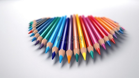 3D 渲染中的彩色铅笔在空白画布上