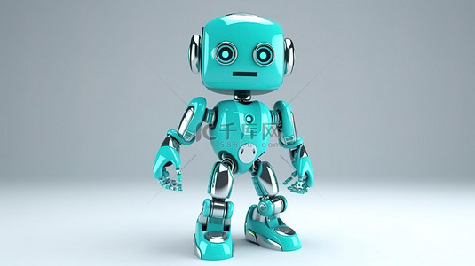 3D渲染中的动画机器人或人工智能机器人带着卡通般的魅力行走