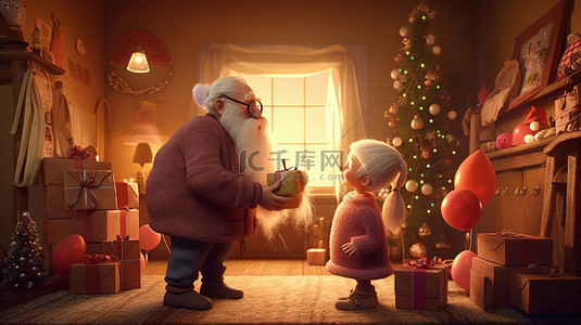 去爷爷奶奶家背景图片_克劳斯爷爷在 3D 插图中传递圣诞欢呼