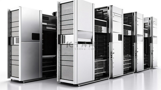 硬件系统背景图片_白色背景上 3d 渲染的服务器计算机集群
