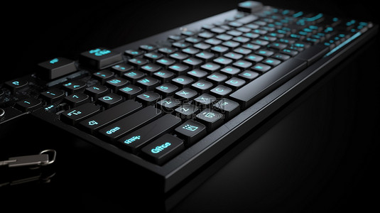 带键的黑色键盘的技术安全 3d 渲染