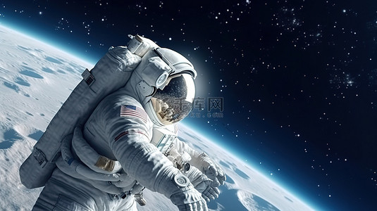 宇航员在月球上进行科学研究的 3D 渲染插图