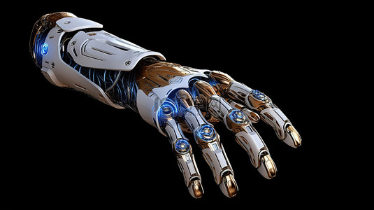 3D 渲染中张开手掌的女性机器人或机器人手