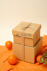 背景中有一个带有橙色标签的空纸板箱