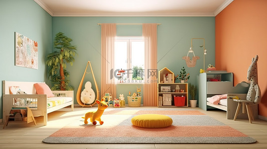 儿童卧室托儿所或家庭内部的 3D 渲染
