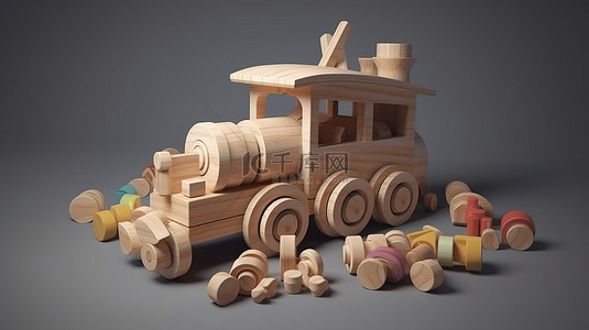 技能提升背景图片_3d 渲染的儿童木制玩具