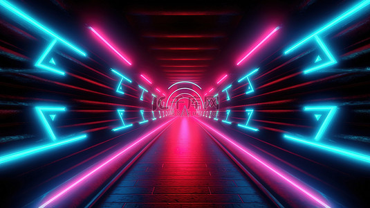 深紫光感背景图片_充满活力的背景上的 3D 渲染霓虹灯隧道箭头