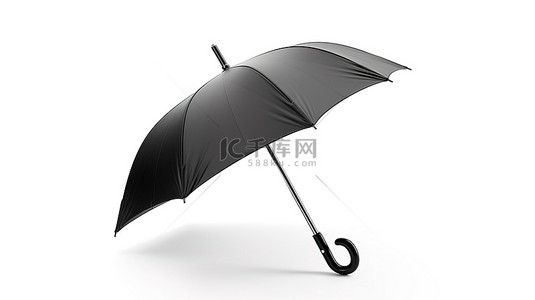 黑色的雨伞背景图片_带有孤立的黑色雨伞的白色背景的 3d 渲染