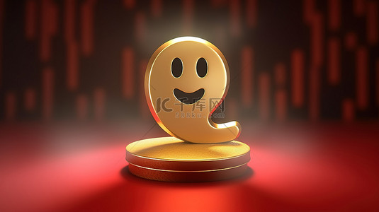 空灵符号 3D 渲染社交媒体图标，红色和金色盘子上的幽灵图标