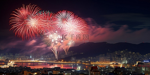 正月里来是新年背景图片_金尚亭市上空的新年烟花