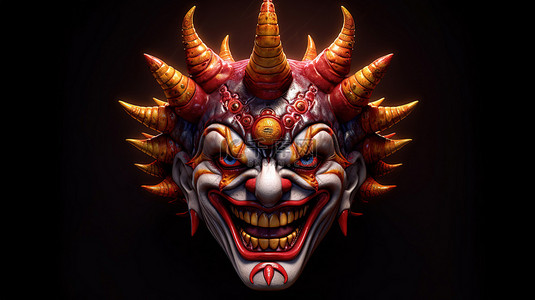 令人惊叹的 3D 插图中的险恶小丑面具