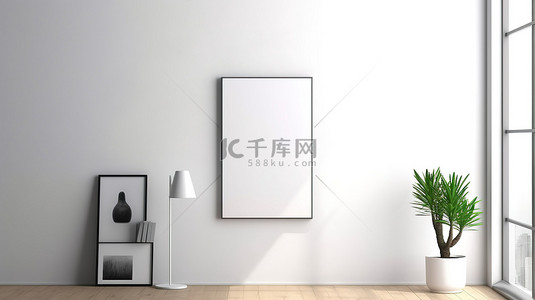 24x24-55背景图片_白色木地板，空白垂直框架白墙 34 30x40 厘米 18x24 英寸海报样机3D 渲染