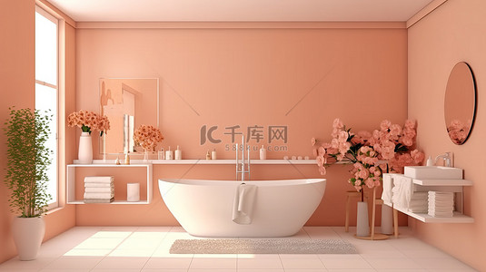 浴室地面背景图片_现代浴室浅杏色主题的新鲜创意，浅色 3D 渲染