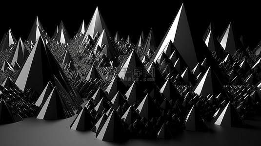 带有 3D 渲染三角形簇的抽象黑白背景