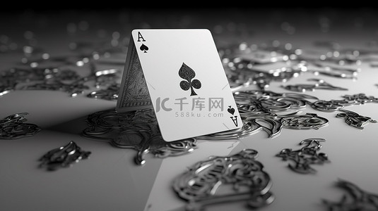 玩扑克背景图片_现代黑白设计的俱乐部套装中的皇后扑克牌，以 3D 渲染标准扑克尺寸