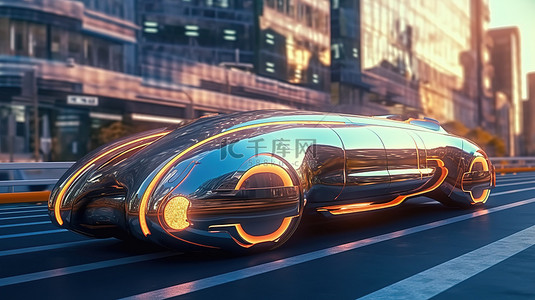 快速移动的未来派汽车在虚拟宇宙道路上巡航