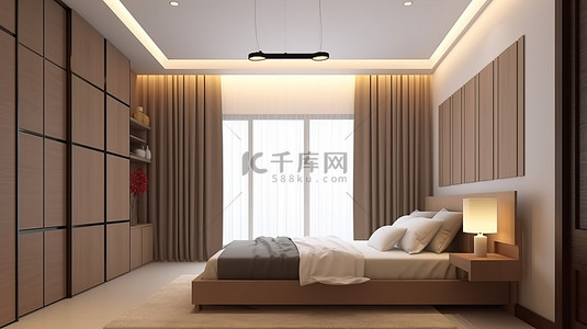 整洁的卧室背景图片_时尚整洁的卧室设计的 3D 渲染