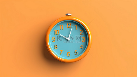 带有模拟时钟和橙色圆圈的简约风格柔和背景的 3D 渲染