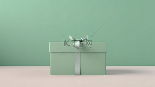 柔和的绿色背景 3D 渲染上绿色和白色的空礼品盒模型