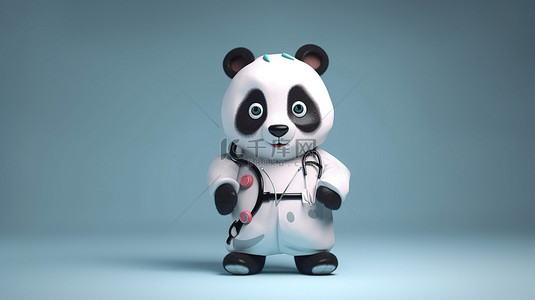 医生听诊器背景图片_熊猫医生 穿着医疗服的熊猫的俏皮 3D 渲染