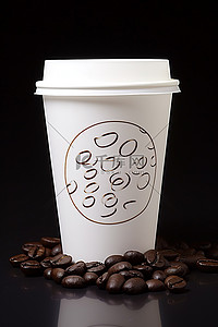 一个塑料杯，里面有咖啡豆，底部是白色的