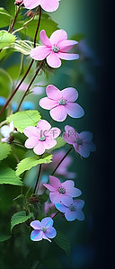叶子和花朵背景图片_一张带有叶子和粉红色茎的粉红色花朵的照片